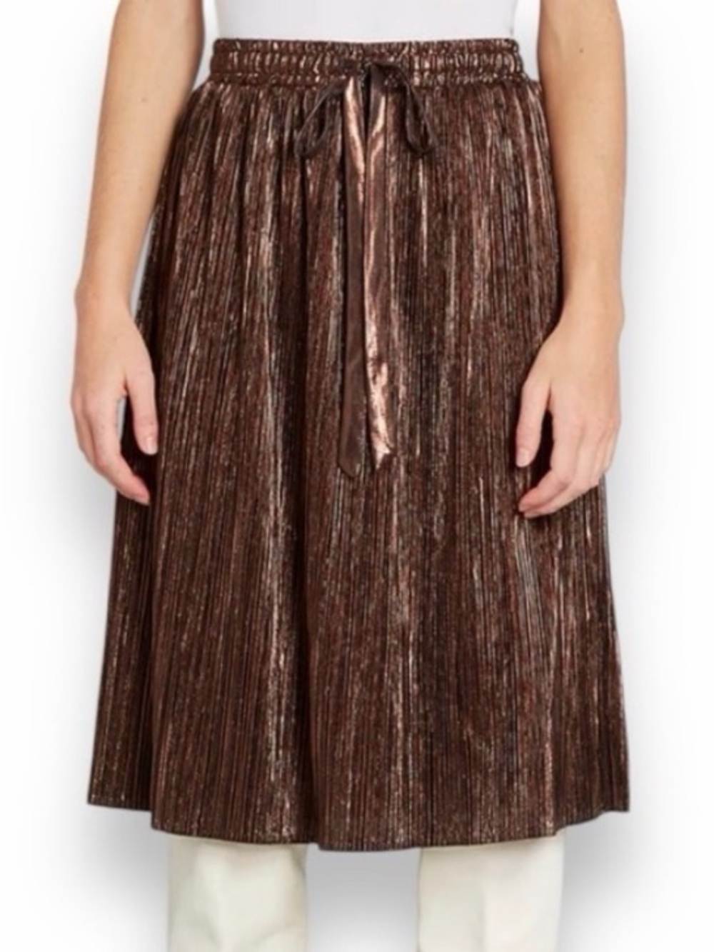 MODCLOTH Glitz the Best Bronze Metallic Midi Pleated Holiday Party Skirt Large